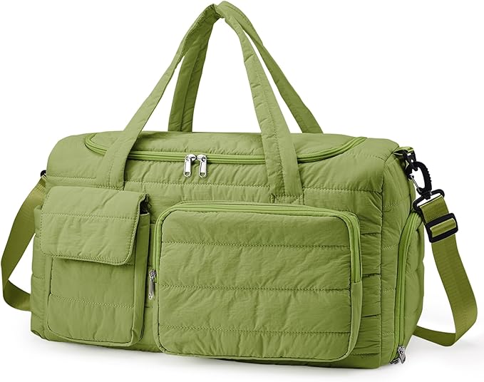 Gym Bag for Women, Cute Travel Duffel Bag with Shoe Compartment & Wet Pocket, Lightweight Puffer Weekender Overnight Bag, Travel Carry On for Sport, Hospital, Yoga