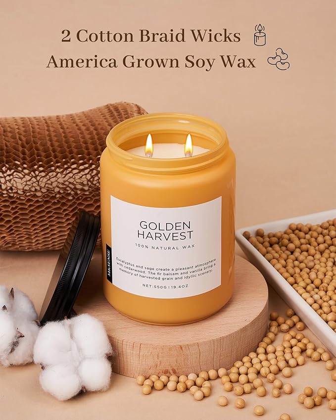 M&SENSE Fall Harvest Scented Candles, 19.4oz 110 Hours Large Natural Soy Long Lasting Slow Burning 2 Wick Scented Candle for Relaxing Stress Relief & Holiday