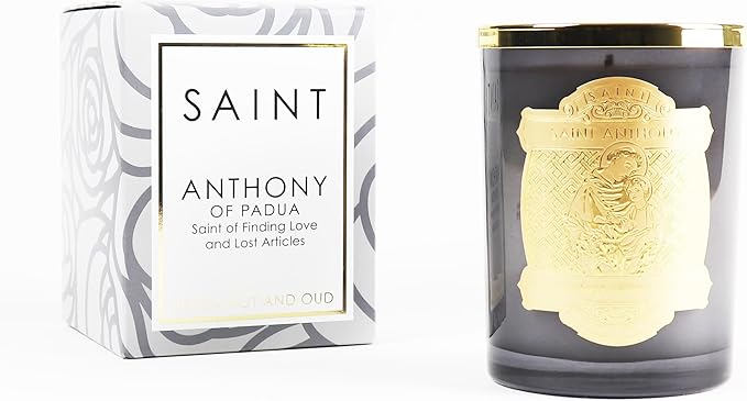 SAINT Anthony of Padua Scented Candle with Prayer and Prayer Coin, Saint of Finding Love and Lost Articles, Soy Coconut Aromatherapy Candle with 80 Hour Burn Time, Special Edition