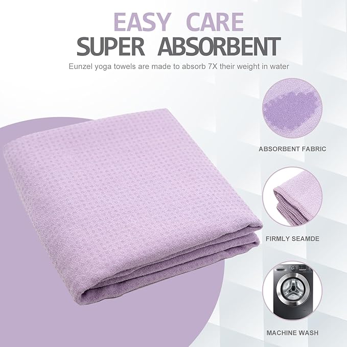 Eunzel Yoga Towel,Hot Yoga Mat Towel with Grip Dots Sweat Absorbent Non-Slip for Hot Yoga, Pilates and Workout 24" x72", Taro Purple