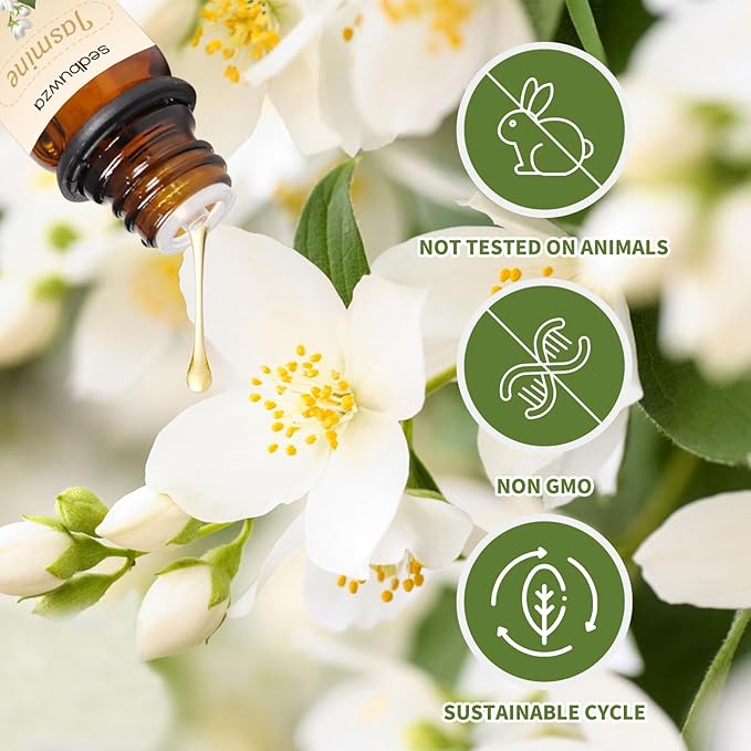 Sedbuwza Gardenia Jasmine Essential Oil Set, Gardenia Fragrance Oil Jasmine Scent Oil Set for Diffuser, Aromatherapy, Massage, Soap, Candle Making 2 x 10 ml