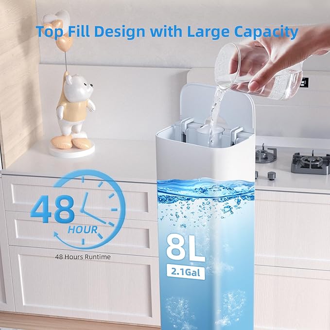 2.11Gal Ultrasonic Cool Mist Humidifier with Timer and Humidistat for Large Rooms - Home, Bedroom, Baby, Adults, Plants