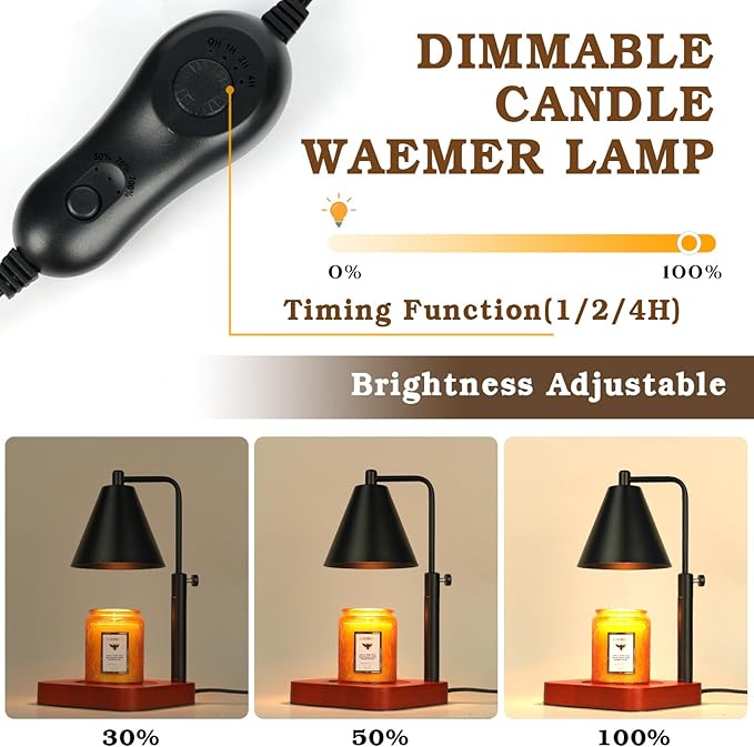 Modern Candle Warmer Lamp with Timer, Black Candle Lamp Warmer for Jar Candles, Birthday Gifts for Men, Dad, Women, Mom, Adjustable Metal Candle Lamp Dimmable, Vintage Home Decor