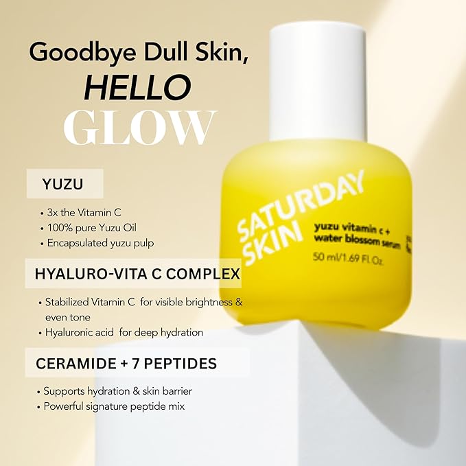 Saturday Skin Yuzu Vitamin C Serum for Face – Brightening Serum Hyaluronic Acid, Peptides & Niacinamide, Vitamin C Glass Skin Peptide Serum, Korean Beauty Vitamin C Serum, Korean Skin Care (30 ml)