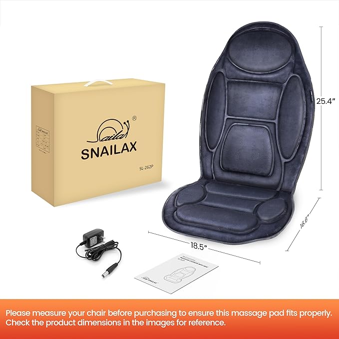Snailax Vibration Back Massager with Heat, Massage Seat Cushion with 6 Vibrating Motors and 2 Heat Levels, Massage Chair Pad for Home Office use, Gifts for Him Her