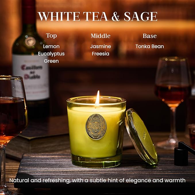 M&SENSE Natural Fresh Soy Candle | White Tea Sage & Matcha Green | 9.2 oz, 50H Burn Time | Luxury Scented Candle for Relaxation, Gifting, Home Décor | Ideal for Bedroom, Office, Party Ambiance