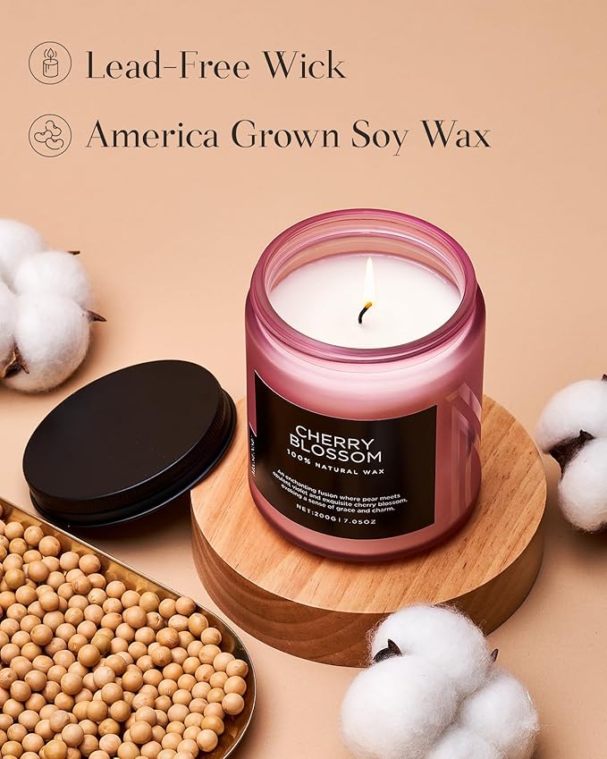 M&SENSE Cherry Blossom Scented Spring Candle, Best Smelling Stress Relief Aromatherapy Candle, 50 Hours 7.05oz Natural Soy Wax Romantic Candle Gifts for Women & Home Decor