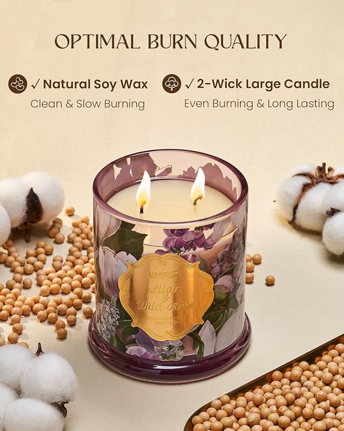 M&SENSE Lilac Rose Scented Candles, Natural Plant-Based Soy Candles Non Toxic, Relaxing Aromatherapy Candles for Bath Spa, 2 Wick 12.7oz Large Jar Candle 75 Hour Long Lasting Burn