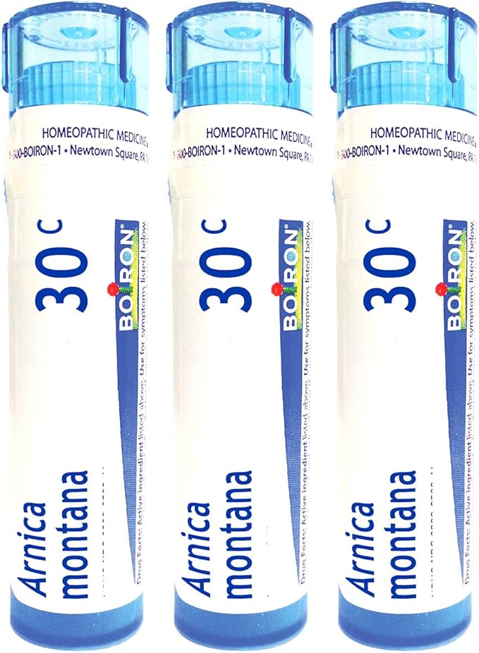 Boiron Homeopathic Arnica Montana 30c Pack of 3 for Muscle Pain + Staphysagria 30C for Surgical Wounds, 80 Pellets