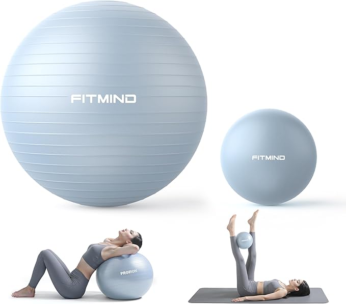 FITMIND Exercise Balls Set 22-30 Inch & 9 Inch, Small Pilates Ball with Pump, Pregnancy Ball for Women, Yoga Balls for Exercise, Small Exercise Ball for Between Knees, Stability, Physio