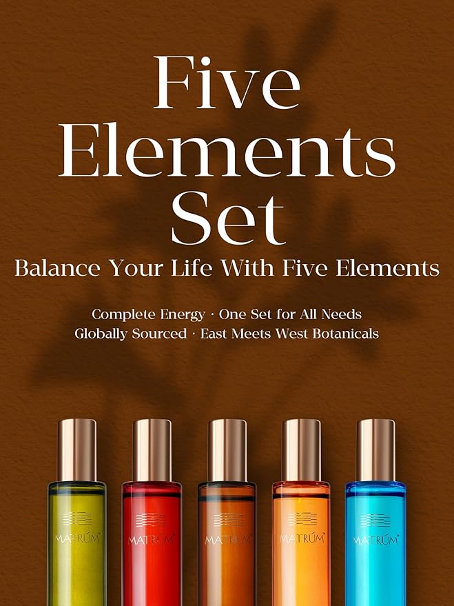 MATRUM Five Element Essential Oil Roll-On Set – 100% Pure Aromatherapy Blend for Stress Relief, Anxiety Ease, Relaxation & Sleep Support, Circulation & Balance, Self-Care Gift, 2.5 Fl Oz