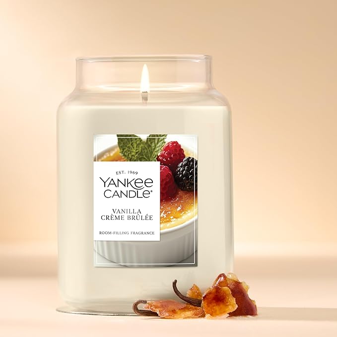Yankee Candle Vanilla Crème Brûlée, Holiday Scented Candle, 22oz Large Jar with up to 150 Hour Burn Time, Giftable