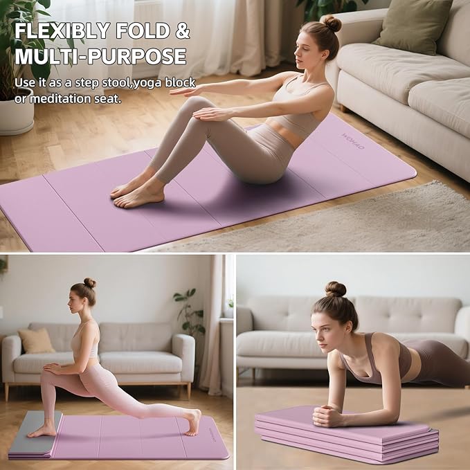 WOHAO 7-Fold Yoga Mat 70"x24" - 1/2 Inch Thick Folding Exercise Mat, Compact Non-Slip TPE Mat for Travel, Storage, Yoga & Home Gym, Lightweight & Portable