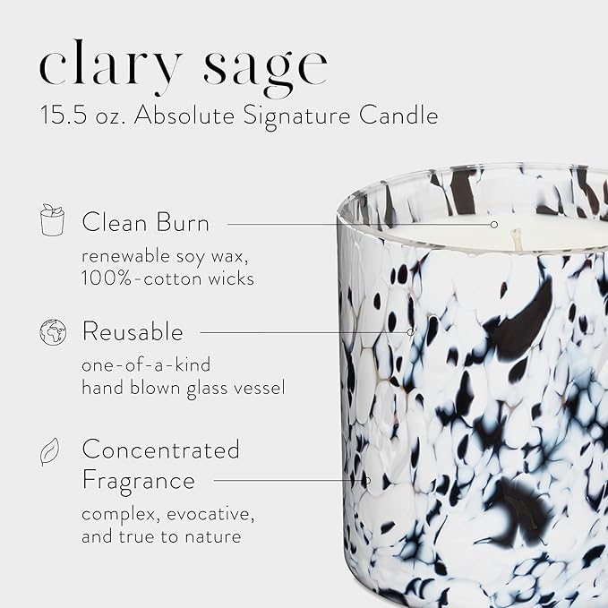LAFCO New York Signature Candle, Clary Sage - 15.5 oz - 90-Hour Burn Time - Reusable, Hand Blown Glass Vessel - Made in The USA