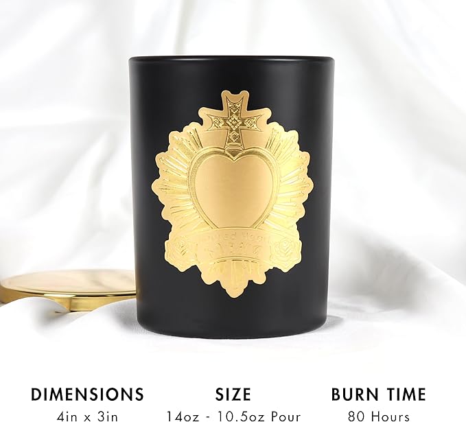 SAINT Ex-Voto Sacred Heart Devotional Scented Candle with Prayer Coin, Orange Noir Soy Coconut Aromatherapy Candle with 80 Hour Burn Time, Collector Series Edition I (Black)