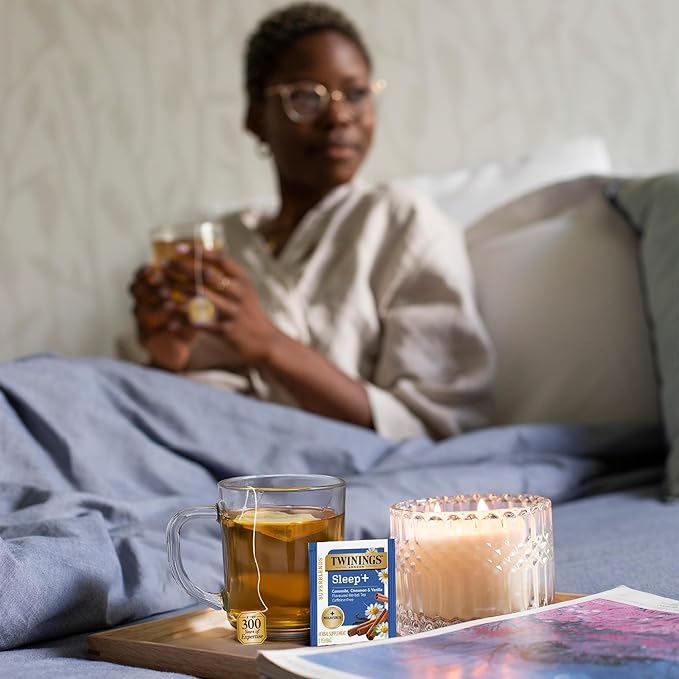 Twinings Superblends Sleep+ Herbal Tea with 1mg Melatonin Camomile, Cinnamon & Vanilla, Naturally Caffeine-Free, 16 Tea Bags (Pack of 2), Enjoy Hot or Iced