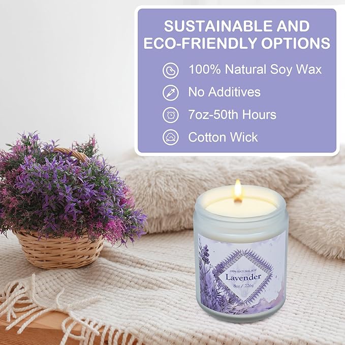 Scented Candles Gifts for Women, Home Decor Soy Candles for Birthday, Thanksgiving, Christmas, Anniversary Aromatherapy Gifts or Just for Enjoying Life and Personal Relaxation Healing (7oz, Lavender)