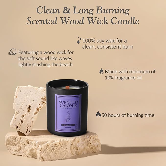 Scented Candles 100% Soy Wax Candles for Home: 8oz Wood Wick Soy Candles Gift for Men & Women - Strong Fragranced Aromatherapy Candles 50+ Hour Burn Time