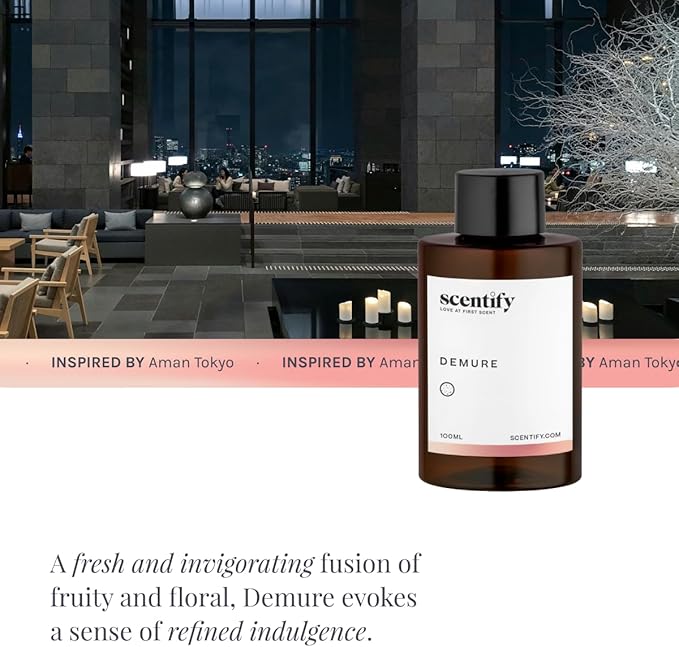 Scentify Demure Aroma Oil Refill Scent for Oil Diffusers Luxurious Relaxing Aromatherapy Fragrance 100ml, 3.38oz