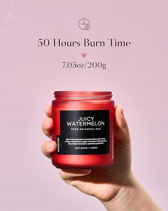 M&SENSE Juicy Watermelon Scented Candle, 7.05oz 50 Hours Clean Non Toxic Natural Soy Wax Long Lasting Candle for Women Men, 2 Wick Fruit Scent Home Fragrance Home Decor for Housewarming Gifts