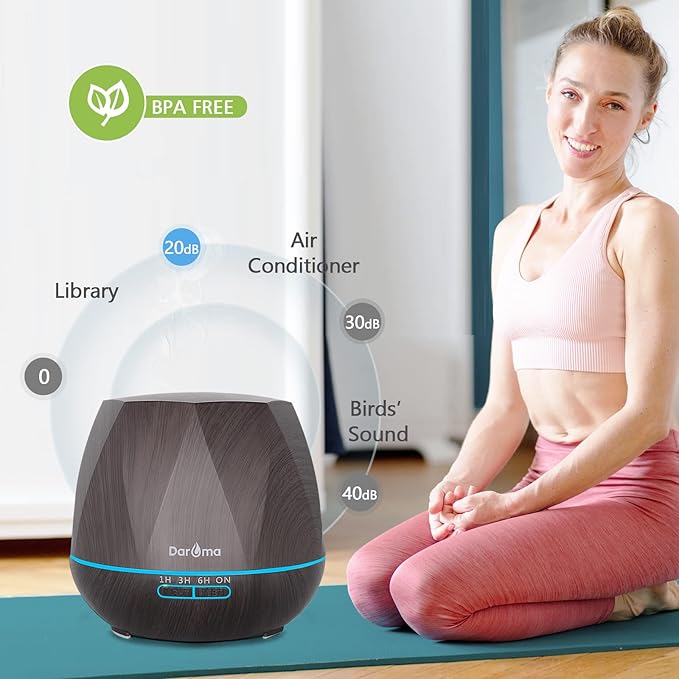 550ml Essential Oil Diffuser, DAROMA Upgraded Remote Control 6 in 1 Aromatherapy Ultrasonic Cool Mist Humidifier, 7 Color Changing Mood Lights & Waterless Auto-Off for Home Office Gift, Dark Wood
