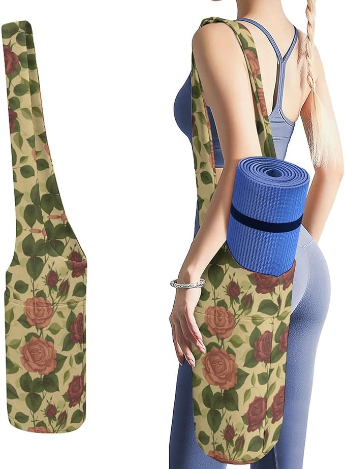 KKdskkds Vintage RoseYoga Mat Bag Large Opening Long Tote Yoga Mat with Pocket Fit Most Size Mats