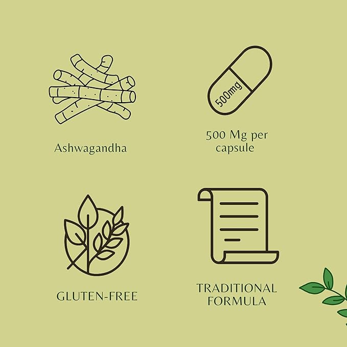 Ashwagandha Root Extract 500mg - 60 Vegetarian Capsules | Withania Somnifera Withanoloids | All Natural | 100% Vegan | Gluten-Free.