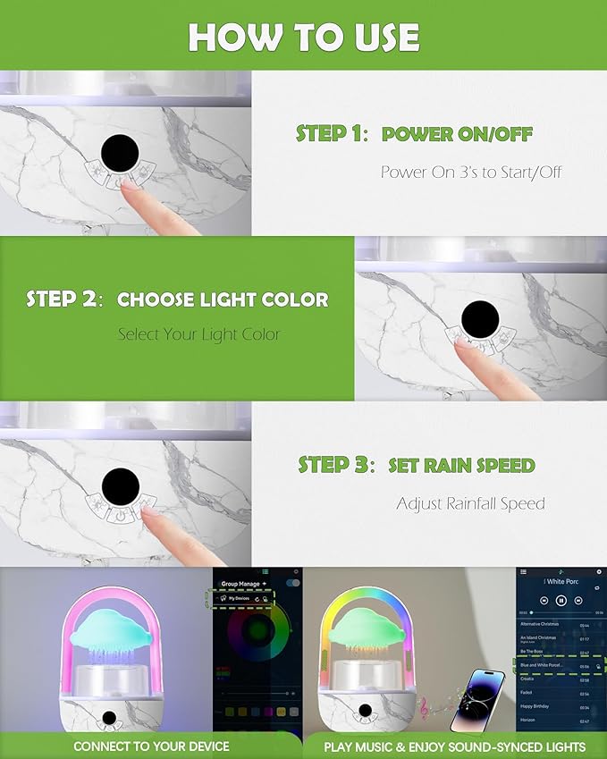Weljoy Aromatherapy Essential Oil Diffuser Rainbow Rain Cloud Micro Humidifier Water Drip Mushroom Diffuser with Running Lights Rain Sounds for Sleeping-Tabletop Water Fountain&Night Light