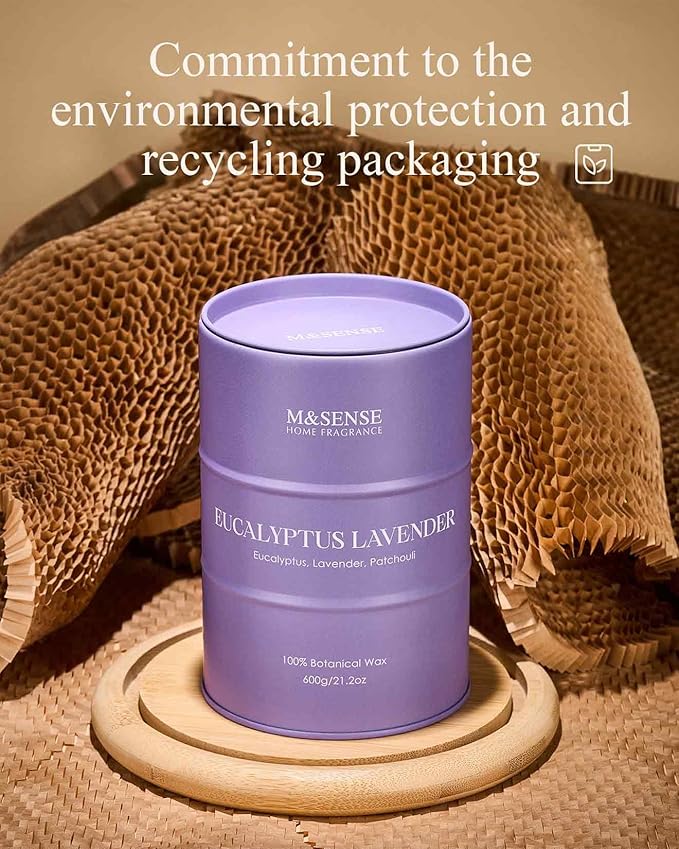 M&SENSE Eucalyptus Lavender Scented Candles Large, Natural Soy Candles 21.2oz 120 Hour Slow Burning,Aromatherapy Candle for Stress Relief Meditation Relaxing