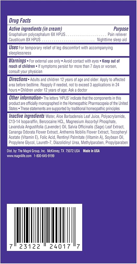 MagniLife Relaxing Leg Cream PM, Restless Legs, Deep Penetrating Topical for Pain, Naturally Soothe Cramping, Discomfort, and Tossing with Lavender and Magnesium (2 Pack-4oz Jars)