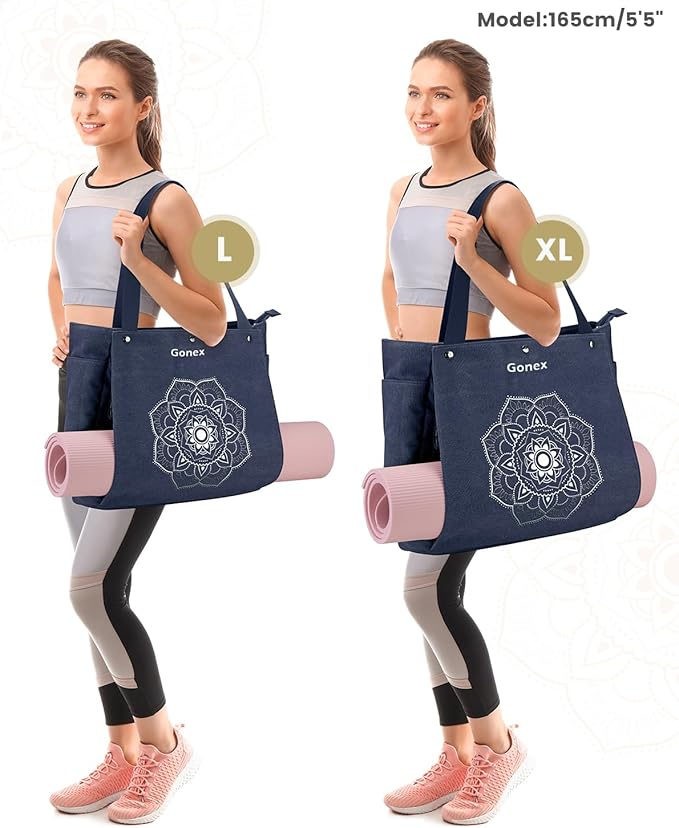 Gonex Yoga Mat Bag, Yoga Gym Bag Tote Bag with Multi Pockets For Women Men, Canvas Yoga Mat Carrier Take in Out Mat Easily For Pilates Travel Workout Office