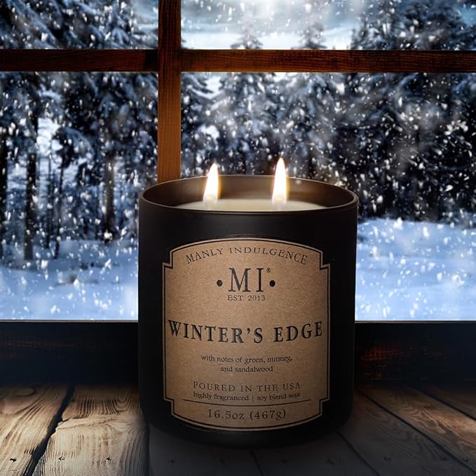 Manly Indulgence Winters Edge Scented Candles for Men, 2 Wick, 16.5 oz Premium Soy Blend Wax, 60H Burn, Candles for Home Scented - Made in The USA