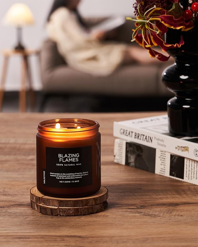 M&SENSE Blazing Flame Warm Winter Scented Candles, 11.6oz 70 Hours Long Lasting Candle for Home Decor Housewarming Gift, 2 Cotton Wick Natural Soy Wax Candle for Thanksgiving Chritsmas Holiday