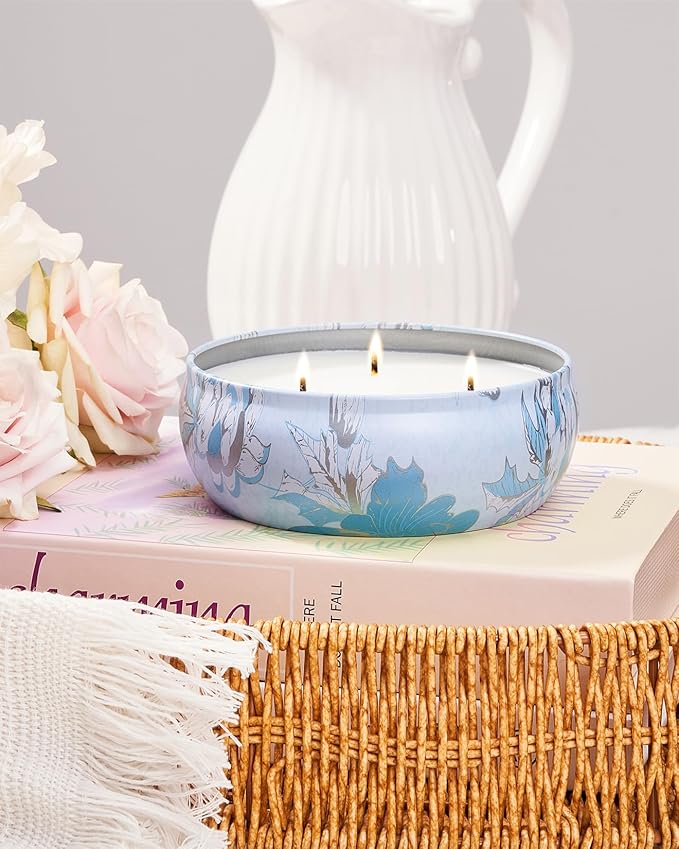 M&SENSE Ocean Waters Scented Candles Large 3 Wick Soy Tin Candle, Over 40 Hour Burning Time, 100% Natural Vegan Wax Relaxing Aromatherapy Aesthetic Candle Gift for Women Men