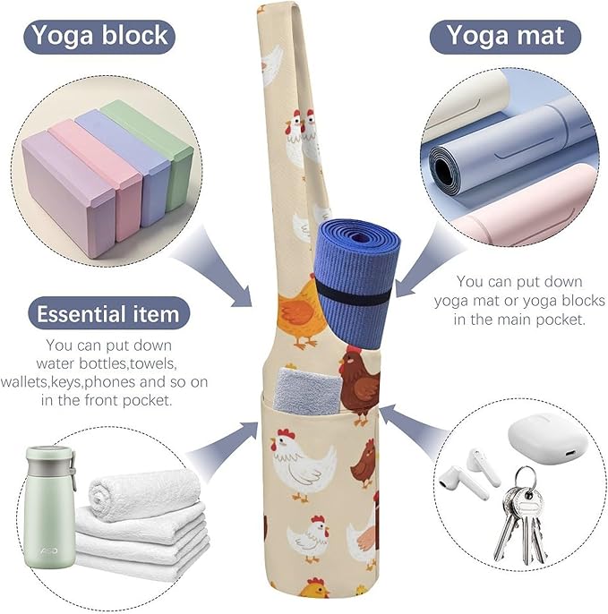 Meaudiwes Large Yoga Mat Bag with Long Strap for Women Yoga Accessories Sports Storage Bags Exercise Mats Tote Sling Carrier Bag