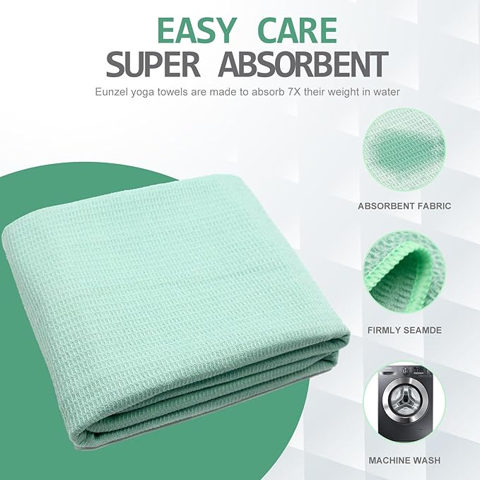 Eunzel 2 Pack Hot Yoga Towel, Non-Slip Yoga Mat Towel with Grip Dots Stickyfiber Sweat Absorbent Towel for Hot Yoga, Pilates and Workout 72" x 24", Green