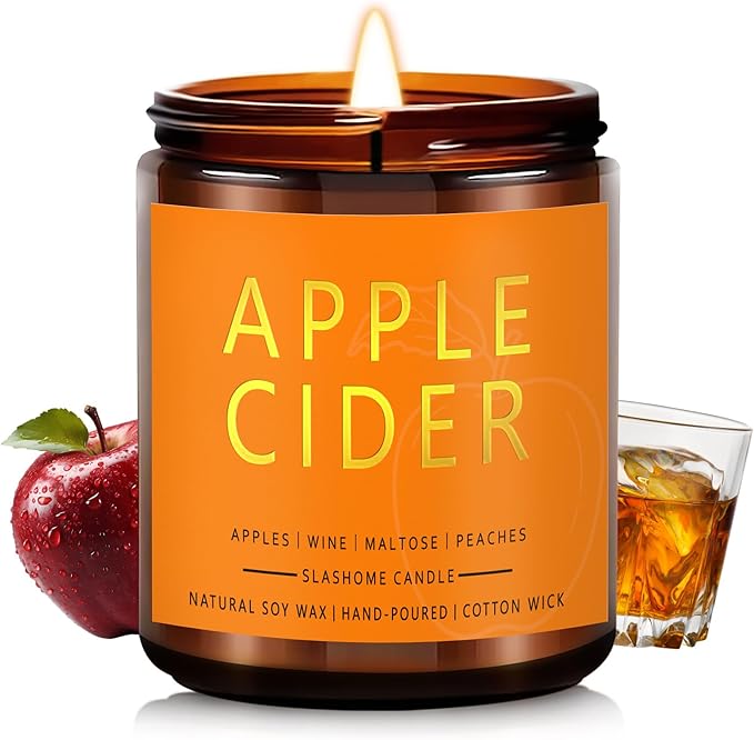 Fall Scented Candles Apple Cider 7oz – Fresh Apple Candle with Warm Cinnamon & Spiced Cider Soy Wax Candle for Cozy Autumn Home Décor, Perfect Fall Gift for Apple Lovers, 50 Hour Long Burn