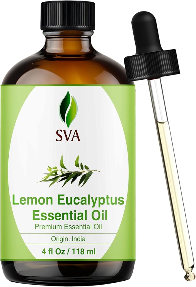SVA Lemon Eucalyptus Essential Oil – 4 Fl Oz – 100% Natural Citriodora Oil - for Diffuser, Hair Care, Face, Skin Care, Aromatherapy, Scalp and Body Massage, Soap and Candle Making – with Dropper