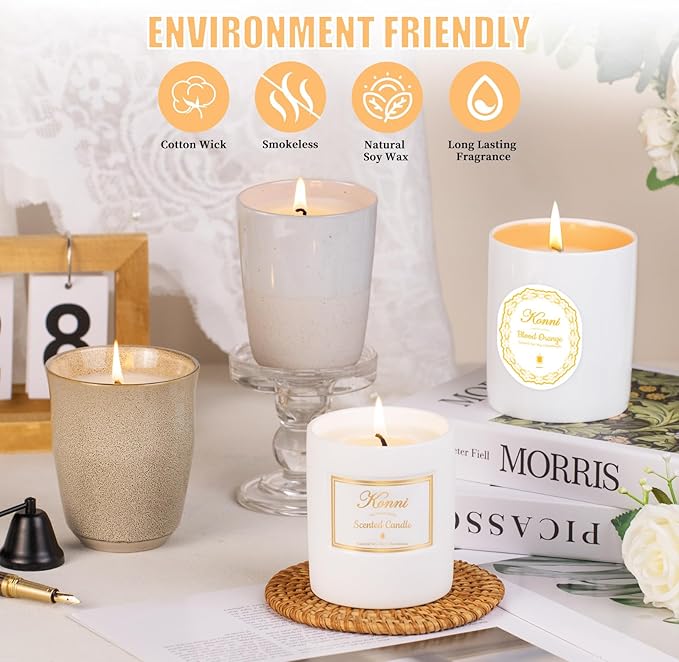 Scented Candle, 9oz Soy Candles, Red Rose Scented White Candles for Women & Men, Long-Lasting Aromatherapy Jar Candle Wax for Home, Bathroom, Non Toxic Candle Gift (Brown Ceramic Cup 19)