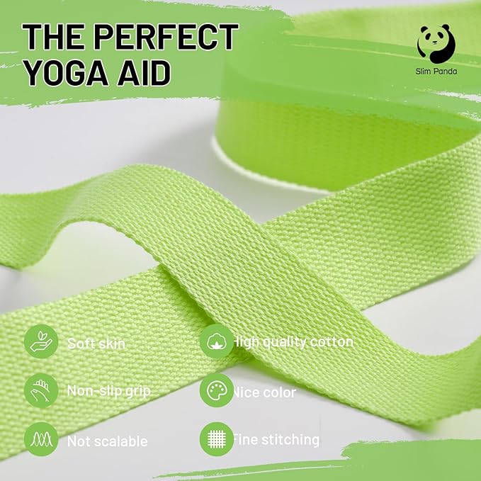 Slim Panda Yoga Strap for Stretching,Cotton Yoga Strap with Adjustable D-Ring Buckle,Non-Elastic Yoga Belt for Pilates,Gym Workouts,Physical Therapy,Improve Flexibility
