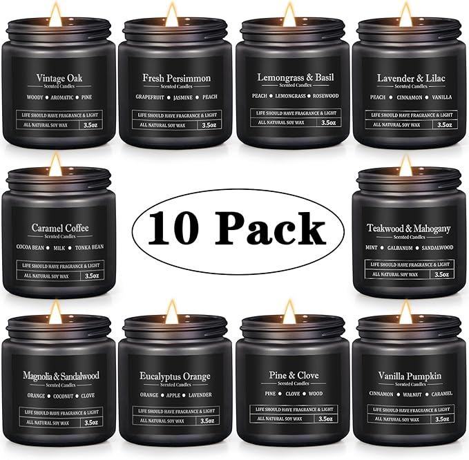 10 Pack Scented Candles for Men, Soy Wax Masculine Candle Gift Set, Aromatherapy Candles for Home, Gifts for Him, Boyfriend, Christmas