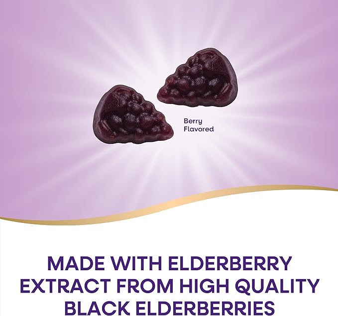Nature’s Way Sambucus Elderberry Immune Support Gummies for Kids & Adults* with Black Elderberry Extract, Vitamin C, Vitamin D3, and Zinc, 60 Gummies (Packaging May Vary)
