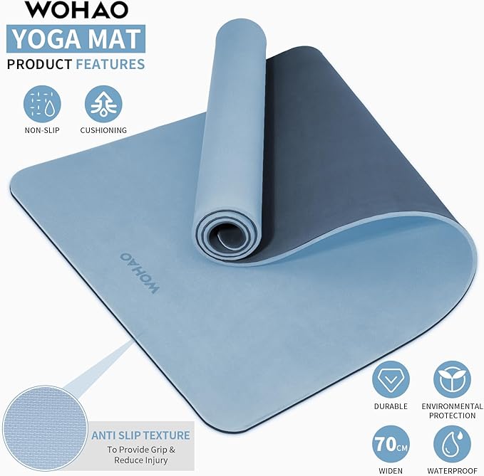 WOHAO Extra Thick 8mm Yoga Mat, 72"x28" Non Slip Exercise Mat, Reversible 2-Sided Dual Color Premium POE Material, with Carrying Strap for Yoga, Pilates, Home Gym