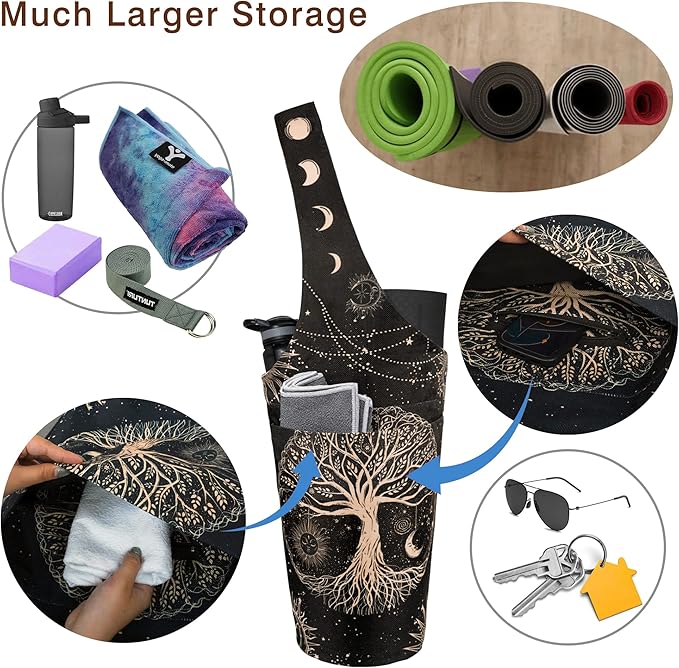 Fashion Printed Yoga Mat Bag with Large Side Pocket & Zipper Pocket Long Tote Yoga Bag Fit Most Size Mats - Holds More Yoga Accessories
