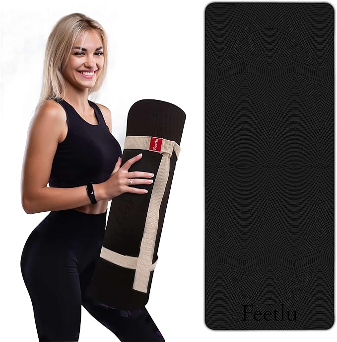 Feetlu Extra Thick 12mm Exercise Mat – Non-Slip, Joint-Friendly & Cushioned Fitness Mat for Yoga, Pilates & Floor Workouts – Durable, Supportive & Includes Feetlu Classic Strap