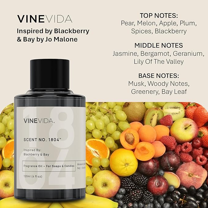 VINEVIDA [32oz] Berry & Bay Fragrance Oil for Candle Making - Natural Candle Oil Scents - Soap Making Essential Oil - Made in USA