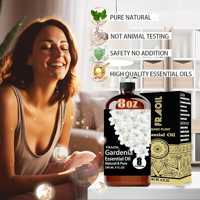 Gardenia Essential Oil, Gardenia Oil 8 Fl Oz 240ML for Diffuser Humidifier Yoga Cleaning DIY Candle Soap Making Perfume Gift for Women Essential Oils