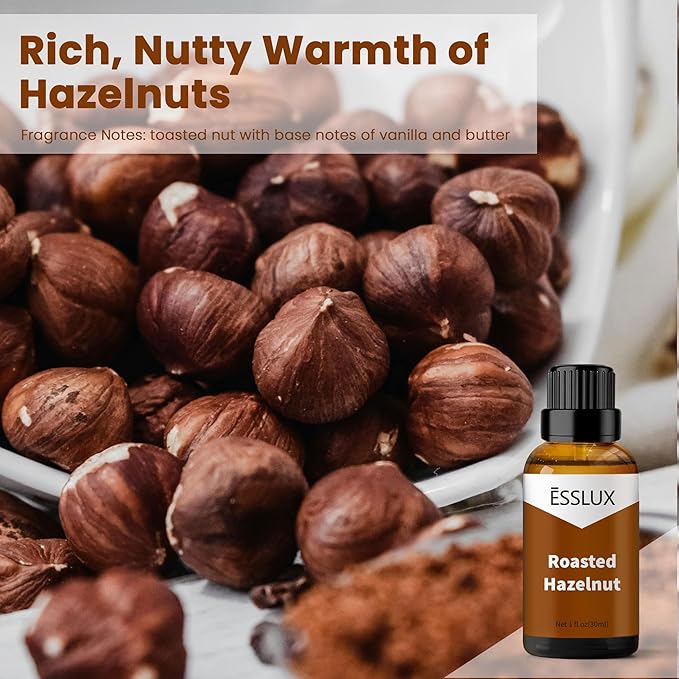 Roasted Hazelnut Fragrance Oil, ESSLUX Premium Aromatherapy Essential Scented Oils for Home for Diffuser, Massage, Soap, Candle Making Scents, Perfume, Humidifier, 30 ml