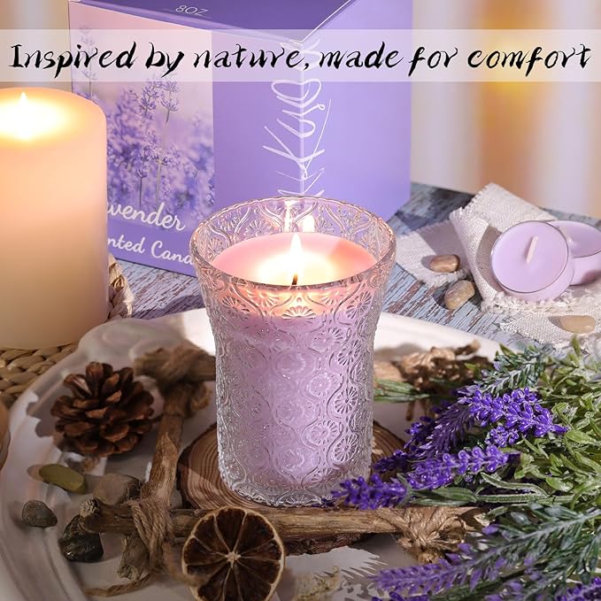 Lavender Scented Candle, Galentines Valentines Mother's Day Soy Jars Candles Gift for Women,8 OZ Aromatherapy Purple Candles for Home Decor
