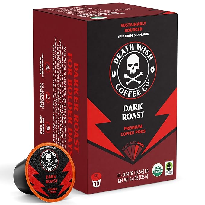 Death Wish Coffee, Dark Roast Single-Serve Coffee Pods, 10 Count